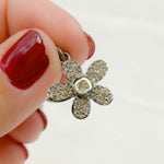Load image into Gallery viewer, Silver Flower Charm with Polki Diamond