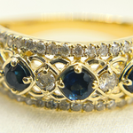 Load image into Gallery viewer, 14K Solid Yellow Gold Diamond and Blue Sapphire Band Ring.