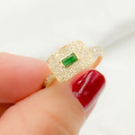 Load image into Gallery viewer, 14K Solid Yellow Gold Diamond and Emerald Rectangle Ring.