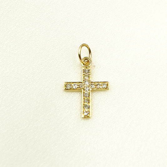 14K Solid Gold Cross Charm in Diamond, Ruby, Blue Sapphire and Emerald