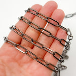 Load image into Gallery viewer, Sterling Silver Black Rhodium Shinny Flat Paperclip Chain