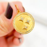 Load image into Gallery viewer, 14K Solid Gold Diamond Circle Stars Charm. GDP244
