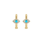 Load image into Gallery viewer, EHB57135TQ. 14k Solid Gold Diamond and Turquoise Eye Huggies