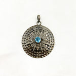 Load image into Gallery viewer, DP272. Diamond Sterling Silver Round Star Pendant with Gemstone