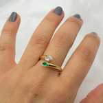 Load image into Gallery viewer, 14k Solid Gold Emerald and Diamond Drops Ring.