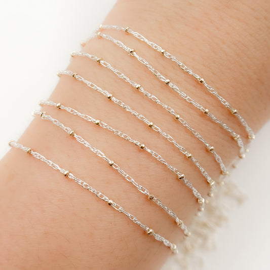 Sterling Silver Rope Chain with 14k Gold Filled Beads