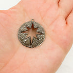 Load image into Gallery viewer, DE017. Sterling Silver Black Rhodium Diamond Round Star Pendant