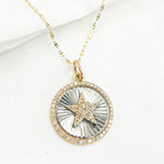 Load image into Gallery viewer, KSG66. 14k Solid Gold and Sterling Silver Black Rhodium Diamond Circle and Star Charm