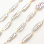 Load image into Gallery viewer, Gold Plated Wire Biwa Freshwater Grey Pearl Chain