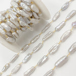 Load image into Gallery viewer, Gold Plated Wire Biwa Freshwater Grey Pearl Chain