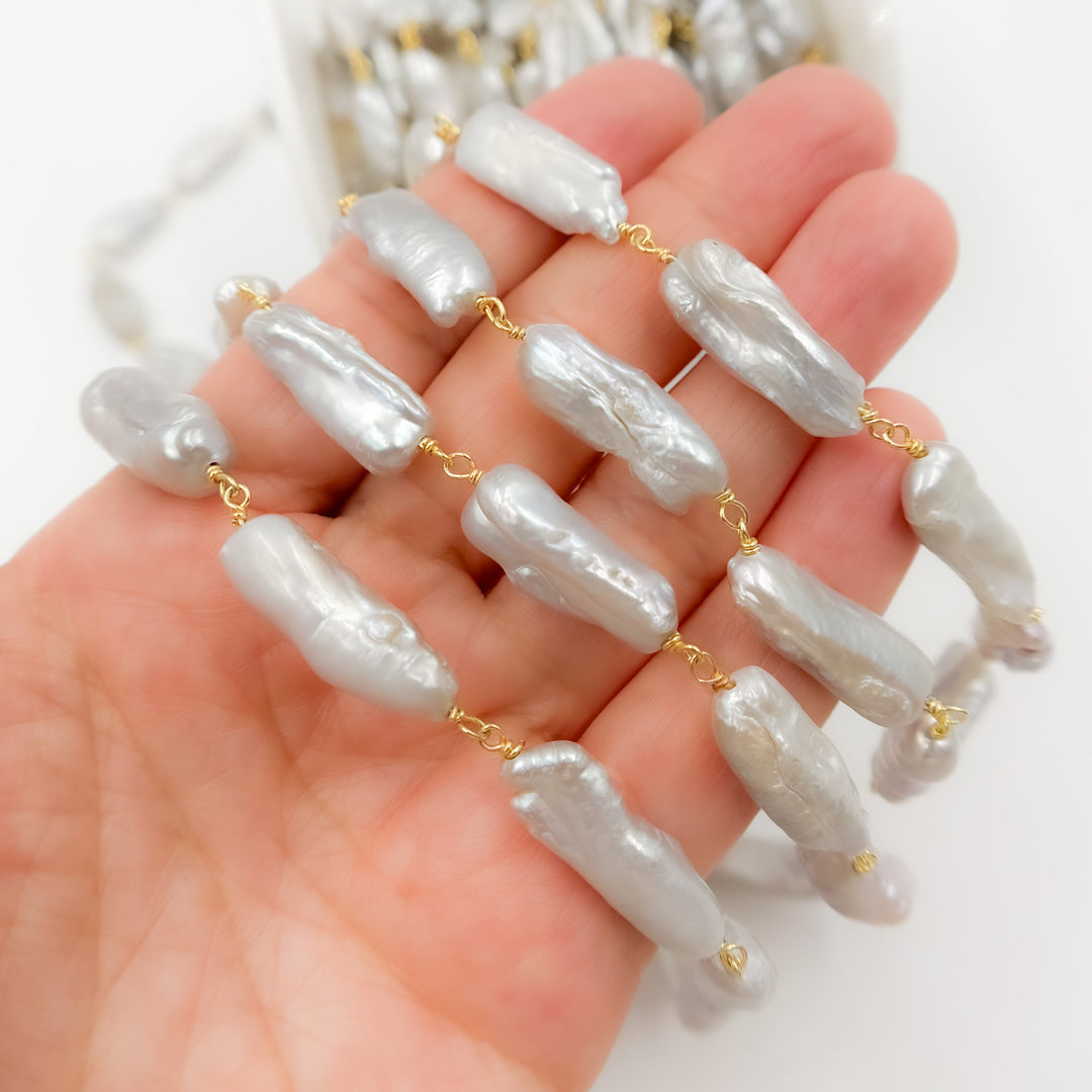 Buy Gold Plated Wire Biwa Freshwater Grey Pearl Chain
