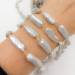 Load image into Gallery viewer, Gold Plated Wire Biwa Freshwater Grey Pearl Chain