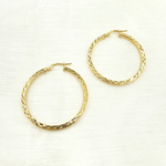 Load image into Gallery viewer, GER164. 14K Solid Gold Hollow Flat Diamond Cut Hoop