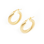 Load image into Gallery viewer, 14K Solid Gold Twisted Hollow Hoop Earrings