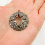 Load image into Gallery viewer, DE017. Sterling Silver Black Rhodium Diamond Round Star Pendant