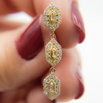 Load image into Gallery viewer, EFH52033. 14K Solid Gold and Diamonds 3 Hexagons Dangle Earrings