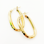 Load image into Gallery viewer, 14K Solid Gold Fancy Rectangle Hollow Hoop Earring