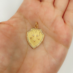 Load image into Gallery viewer, 14K Solid Gold Shield Charm with Diamonds and Stars in the center. GDP161