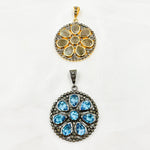 Load image into Gallery viewer, DSP13. Diamond Silver Gemstone Circle Flower Pendant