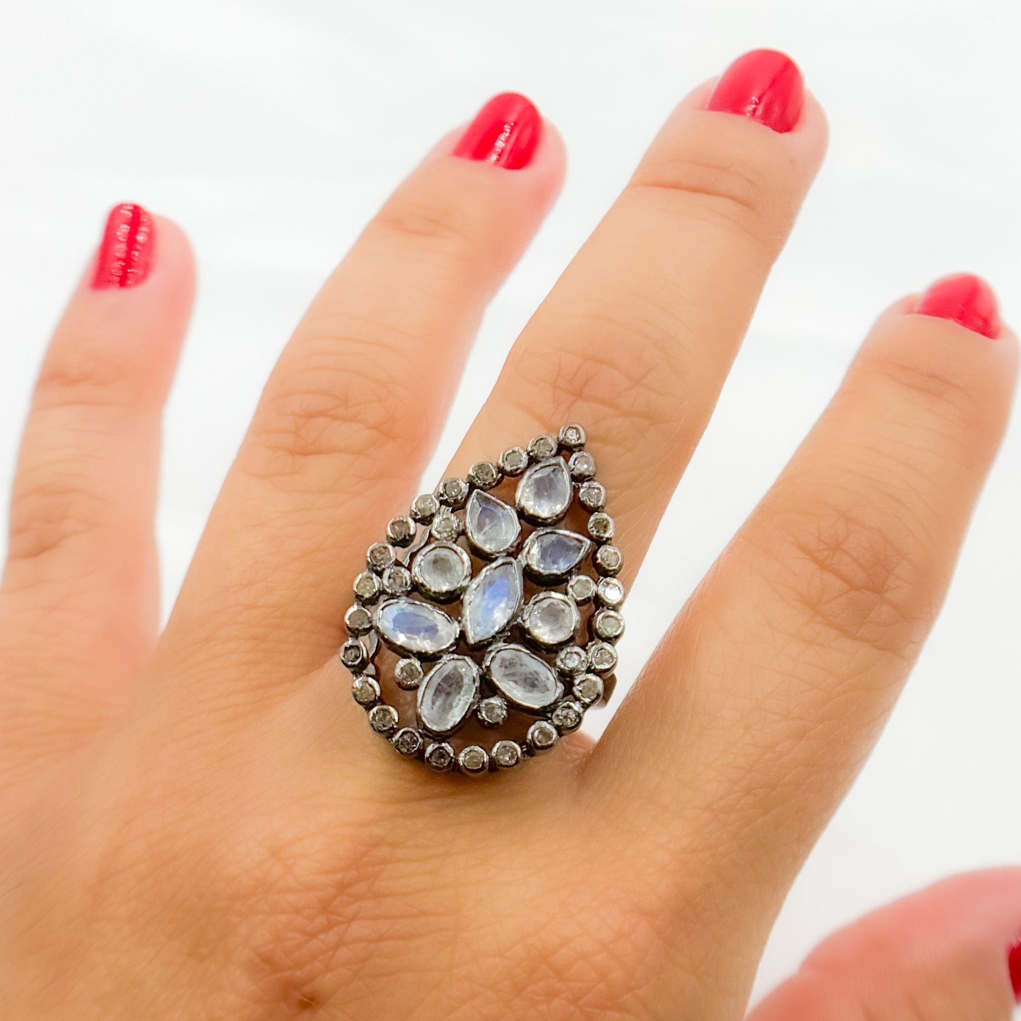 Diamond Sterling Silver Drop Ring