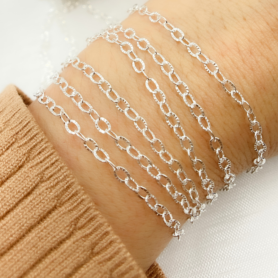 Sterling Silver Flat Hammered Oval Link Chains