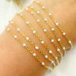 Load image into Gallery viewer, Gold Plated Sterling Silver Enamel White Color Cable Chain