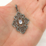 Load image into Gallery viewer, DP330. Diamond Sterling Silver Fancy Shape Pendant with Gemstone