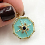 Load image into Gallery viewer, Diamond and Gemstone Octagon Enamel Pendant