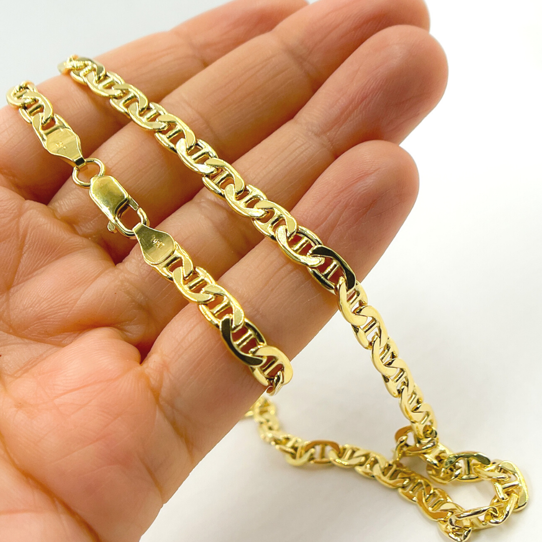 14K Solid Gold Flat Marina Link Chain