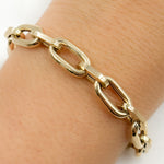 Load image into Gallery viewer, 14k Solid Hollow Gold Smooth and Flat Oval Link Bracelet