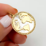 Load image into Gallery viewer, GDP457. 14K Solid Gold Mother of Pearl and Diamonds World Round Pendant