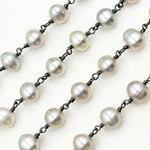Load image into Gallery viewer, Grey Freshwater Pearl Wire Wrap Chain. PRL17
