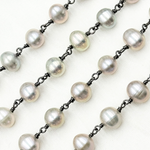 Load image into Gallery viewer, Grey Freshwater Pearl Wire Wrap Chain. PRL17
