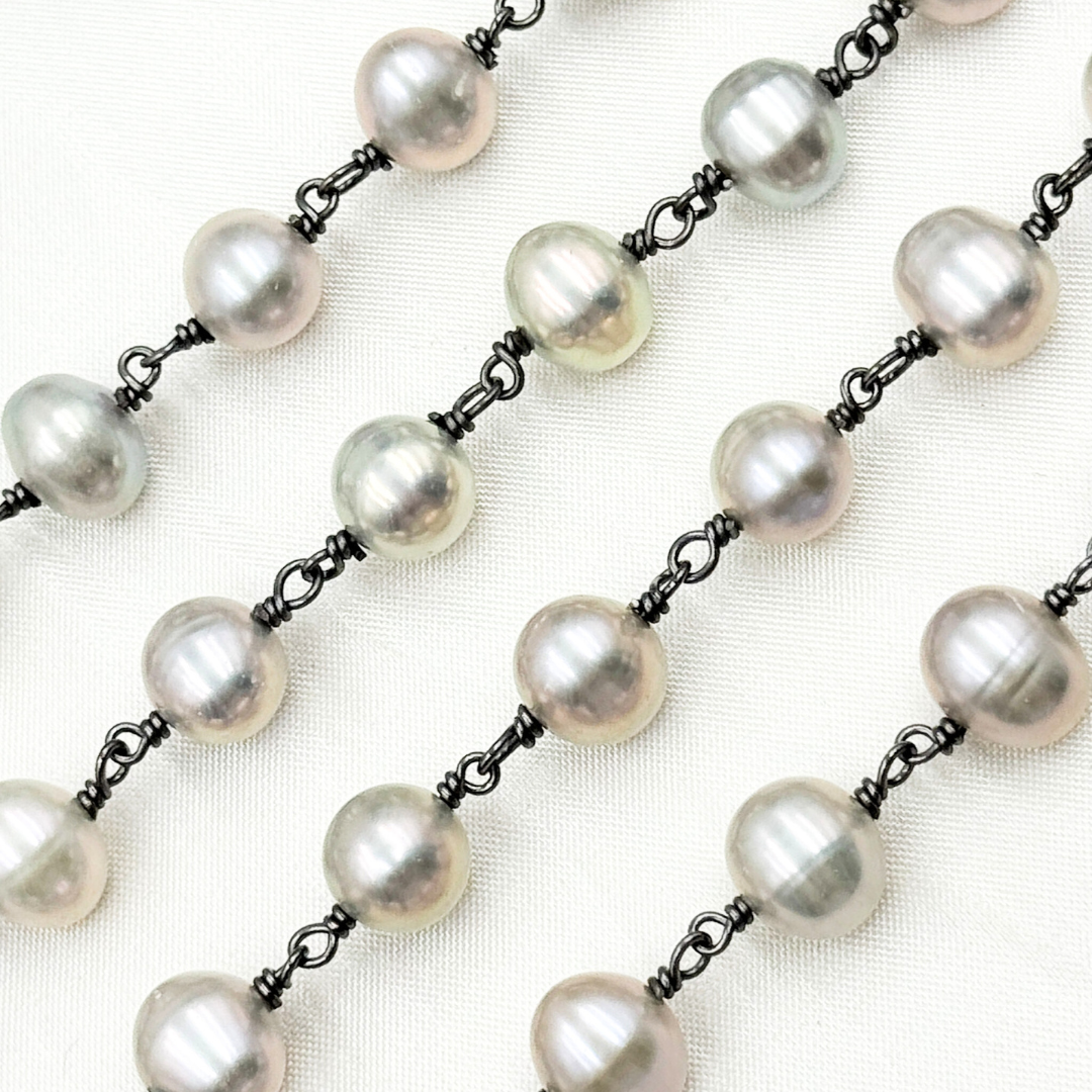 Grey Freshwater Pearl Wire Wrap Chain. PRL17