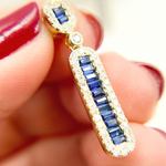 Load image into Gallery viewer, EFJ52125BS. 14k Solid Gold, Diamonds & Blue Sapphire Dangle Earrings