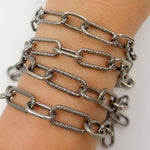 Load image into Gallery viewer, Oxidized Sterling Silver Paperclip Smooth & Diamond Cut Link Chain
