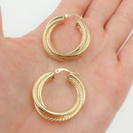 Load image into Gallery viewer, 14K Gold Fancy Twist Double Hollow Hoop Earrings