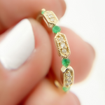 Load image into Gallery viewer, 14K Solid Gold Diamond & Emerald Ring.