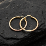 Load image into Gallery viewer, GER72. 14K Gold Tri-Color Hollow Hoop Earrings with Engraved Tornado Design