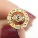 Load image into Gallery viewer, EFE52001A. 14K Solid Gold and Diamonds Circle with Eye Earrings