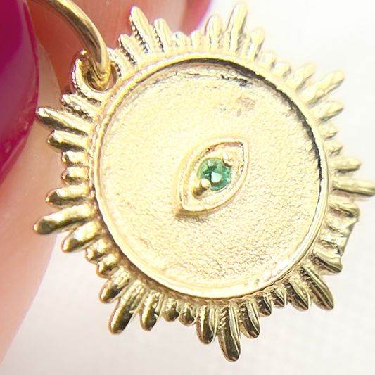 14K Gold Diamond Evil Eye Sun Charm. GDP425