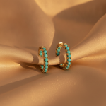 Load image into Gallery viewer, EHZ57733TQ. 14K Solid Gold Turquoise Hoops