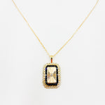 Load image into Gallery viewer, 14K Solid Gold Diamond and Blue Sapphire Rectangle Necklace