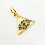 Load image into Gallery viewer, A collection of triangle-shaped sterling silver pendants with black rhodium and gold plating