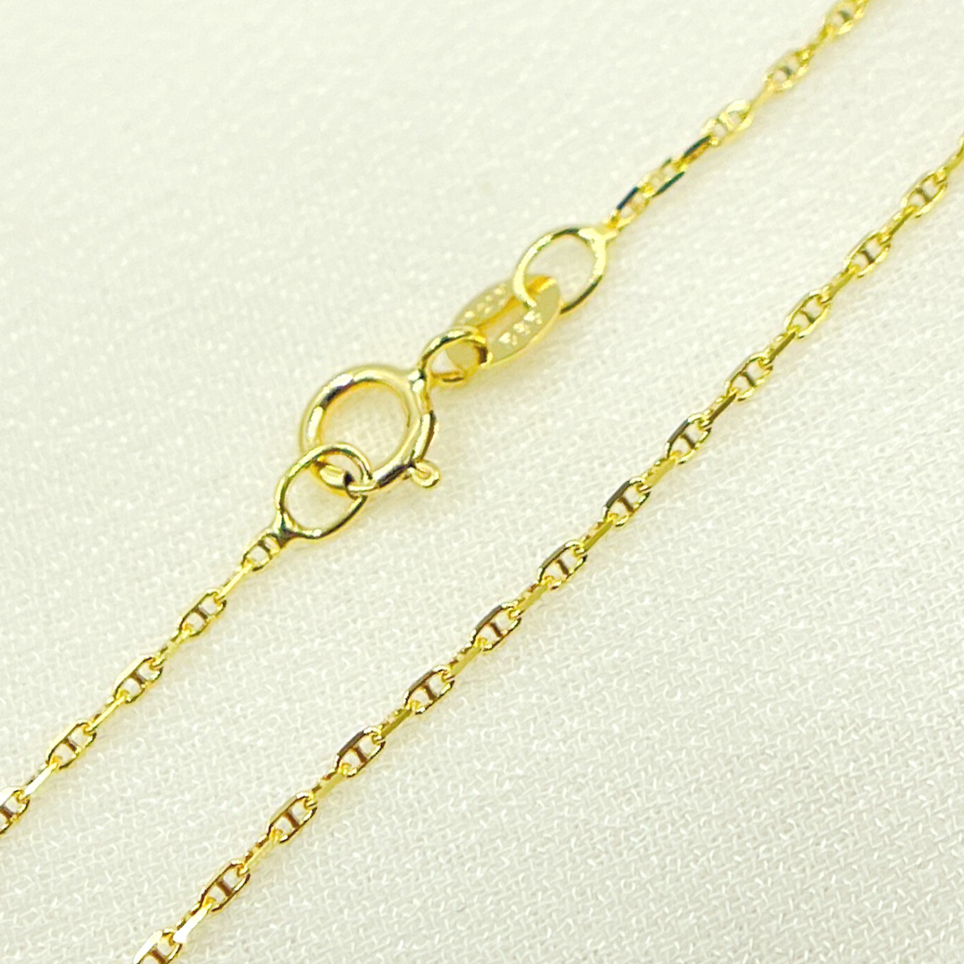 14K Solid Yellow Gold Diamond Cut Marina Link Chain