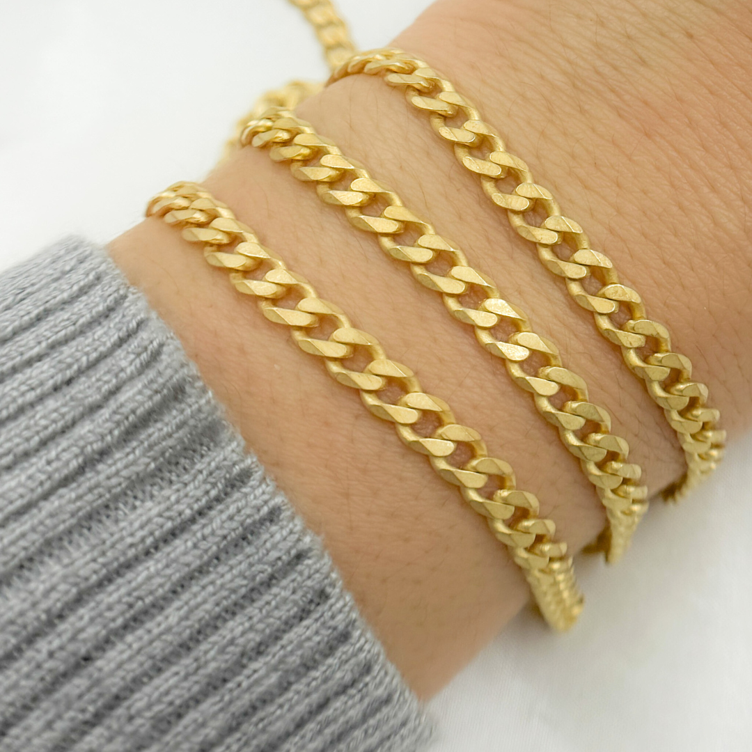 Gold Plated Matte Sterling Silver Flat Curb Chain
