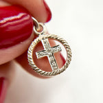 Load image into Gallery viewer, DC328. Diamond Sterling Silver Round Cross Charm