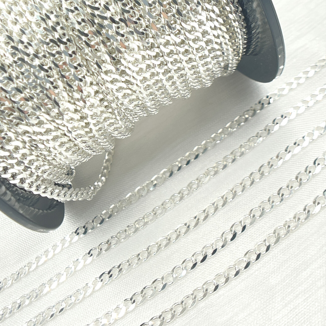 Y72SS. Sterling Silver Miami Flat Curb Link Chain