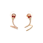 Load image into Gallery viewer, 14K Solid Rose Gold Diamond and Ruby Snake Studs