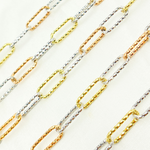 Load image into Gallery viewer, Sterling Silver Gold Plated, White Silver & Rose Plated Paperclip Diamond Cut Link Chain